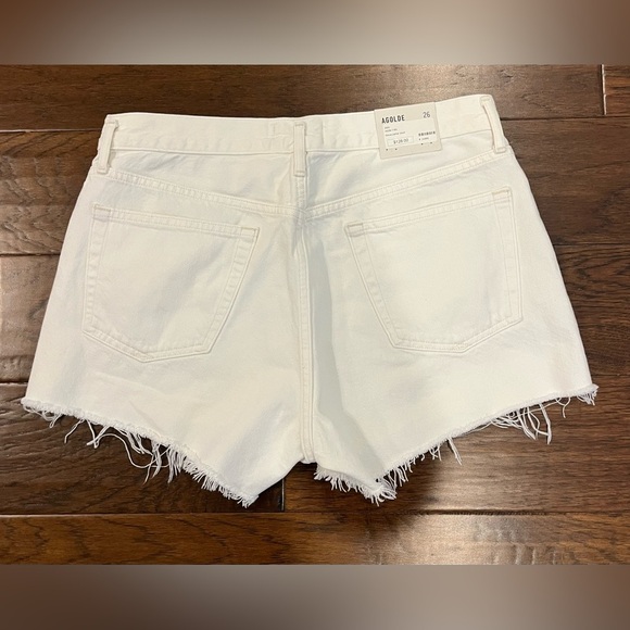 NWT Agolde Women’s Short Shorts Tissue White Size 26 Parker Cut Off Frayed Hem - Picture 3 of 8